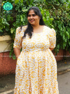 Mihira - Abstract Comfy beautiful print Two tier COTTON  long maxis - Label Zivara