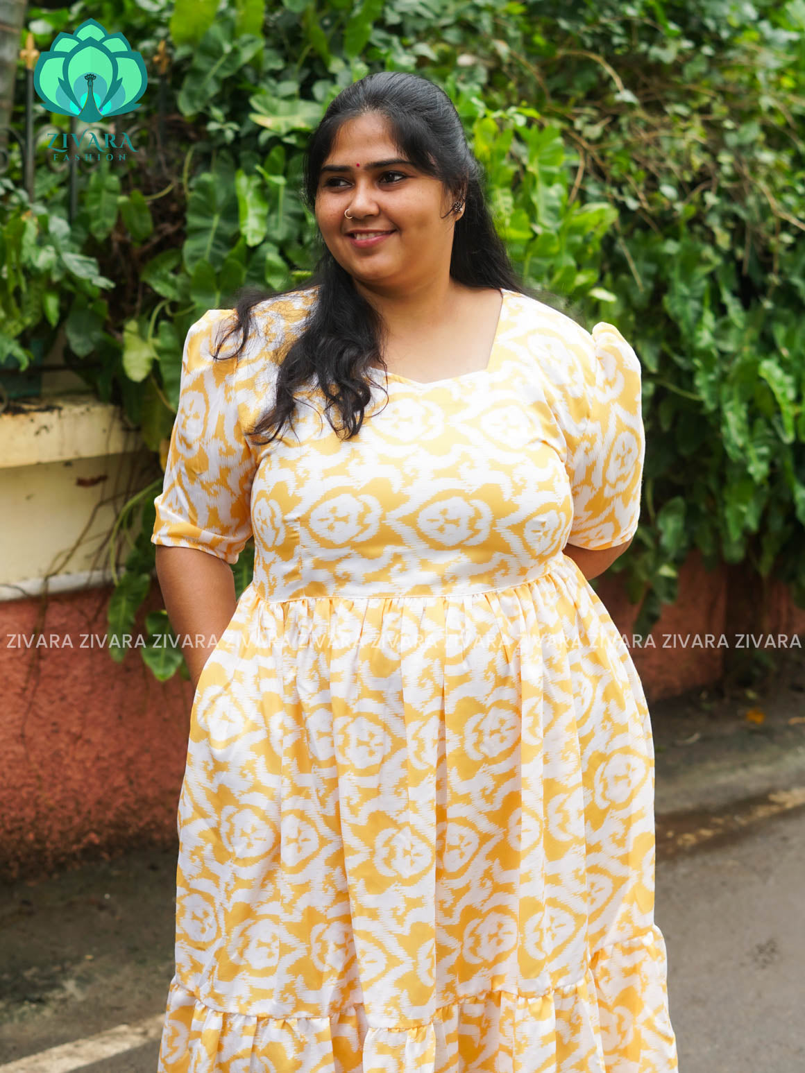 Mihira - Abstract Comfy beautiful print Two tier COTTON  long maxis - Label Zivara