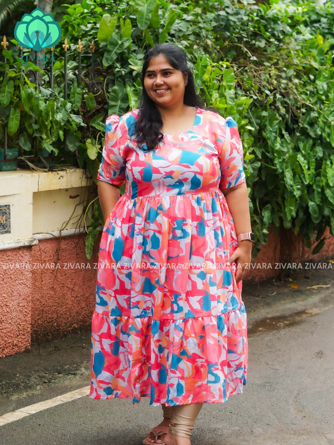 Mihira - Abstract Comfy beautiful print Two tier COTTON  long maxis - Label Zivara