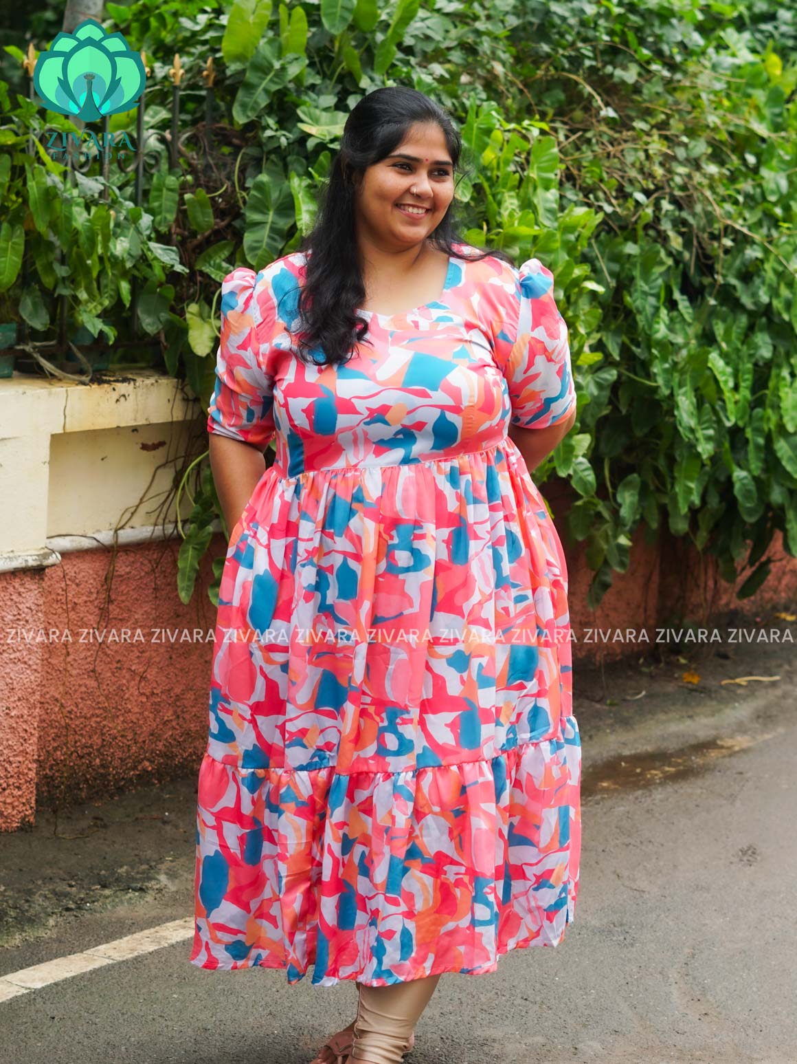 Mihira - Abstract Comfy beautiful print Two tier COTTON  long maxis - Label Zivara