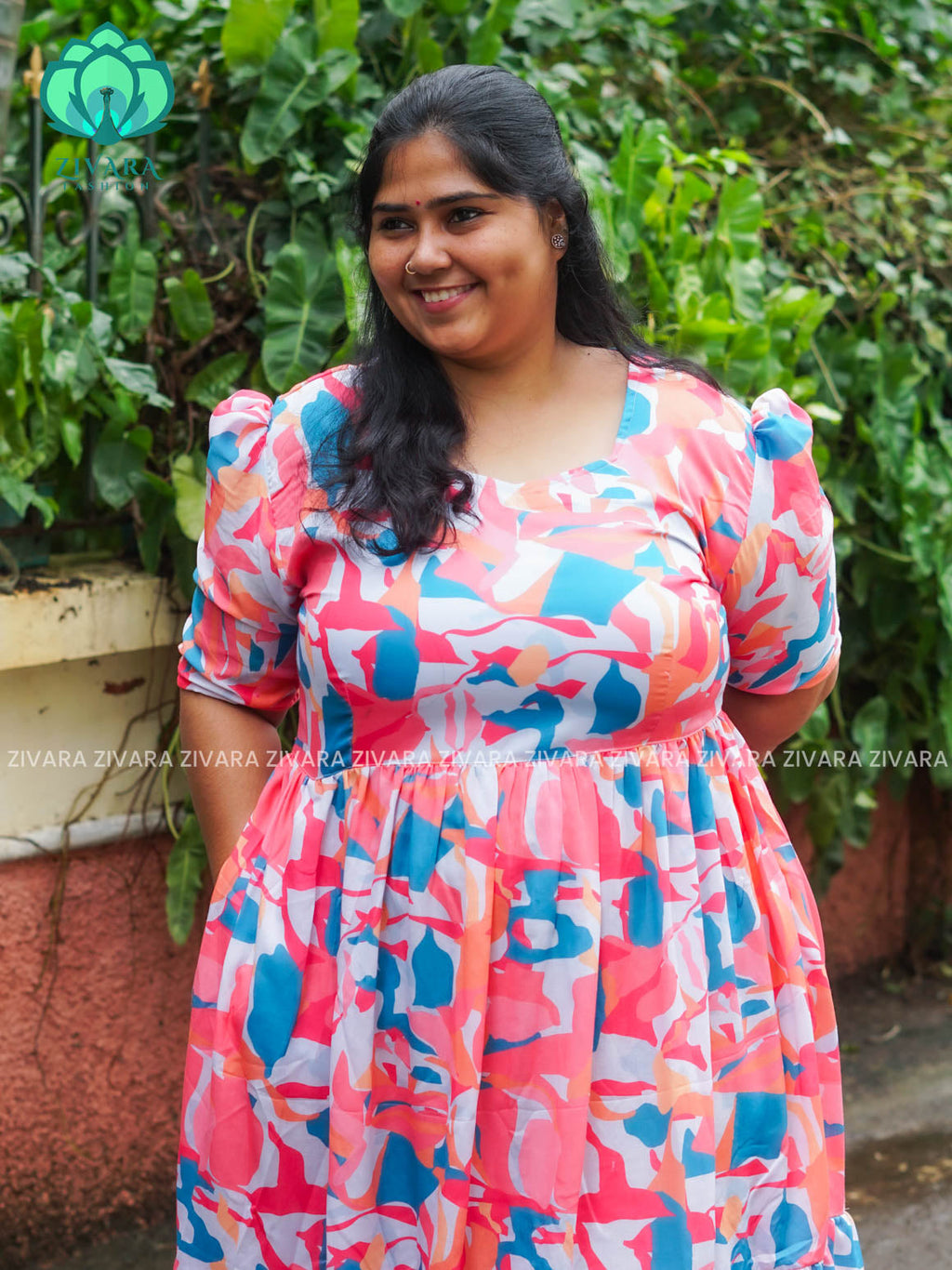 Mihira - Abstract Comfy beautiful print Two tier COTTON  long maxis - Label Zivara