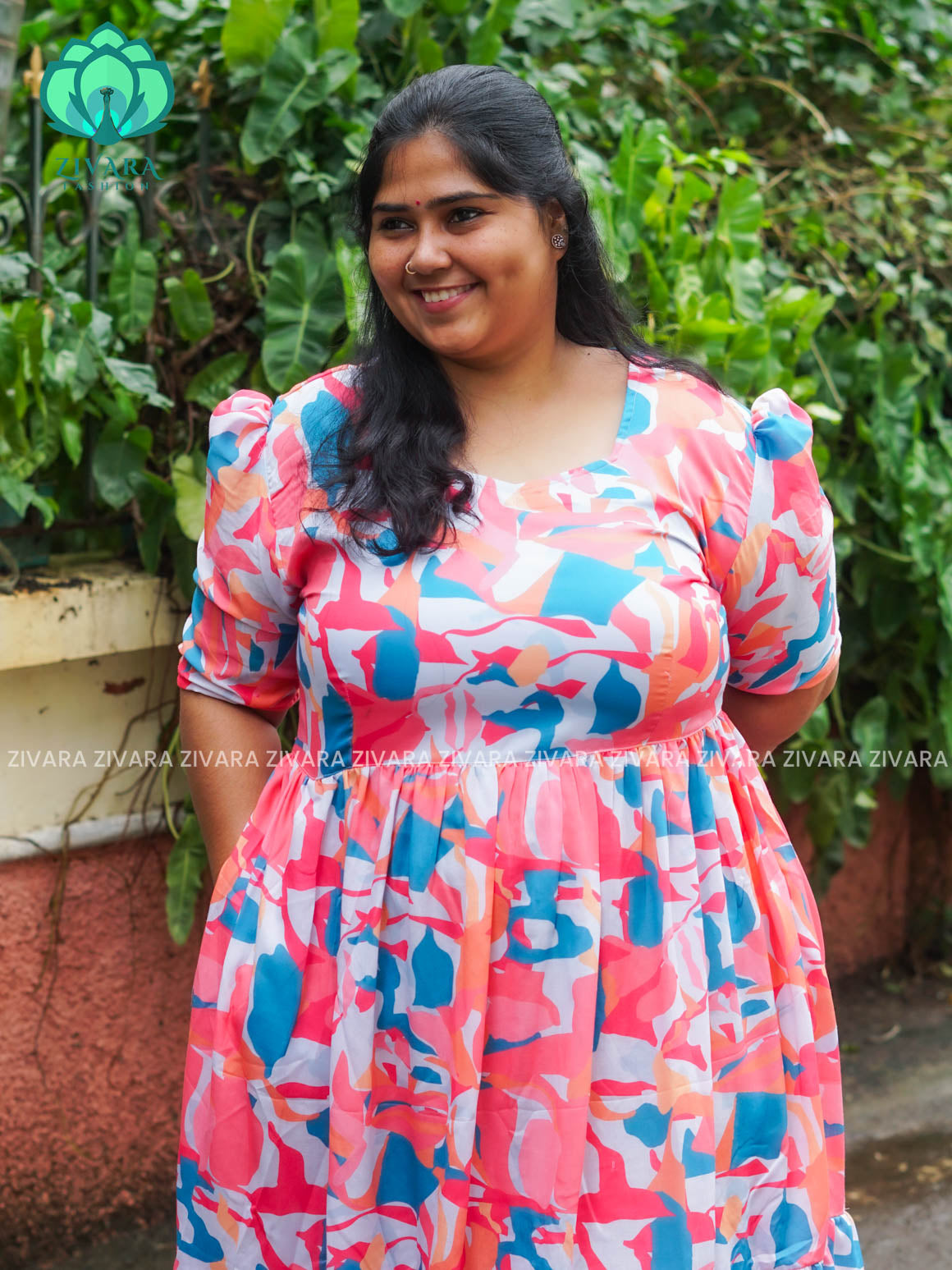 Mihira - Abstract Comfy beautiful print Two tier COTTON  long maxis - Label Zivara