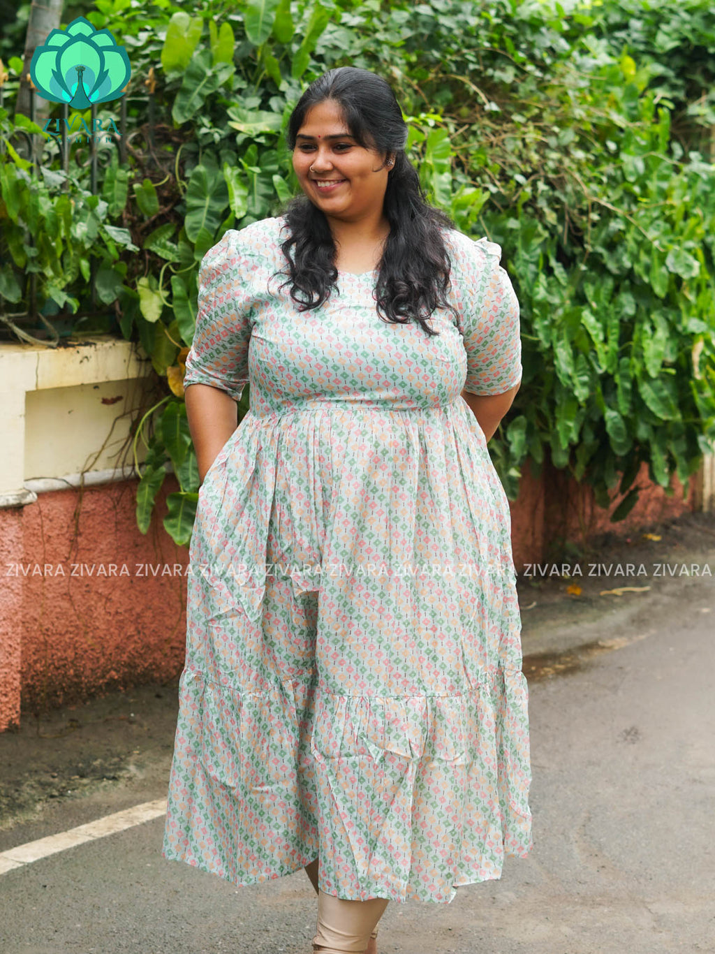 Mihira - Abstract Comfy beautiful print Two tier COTTON  long maxis - Label Zivara