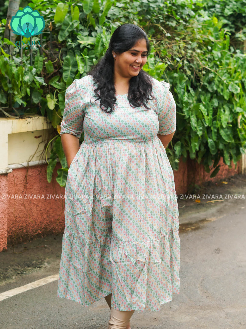 Mihira - Abstract Comfy beautiful print Two tier COTTON  long maxis - Label Zivara