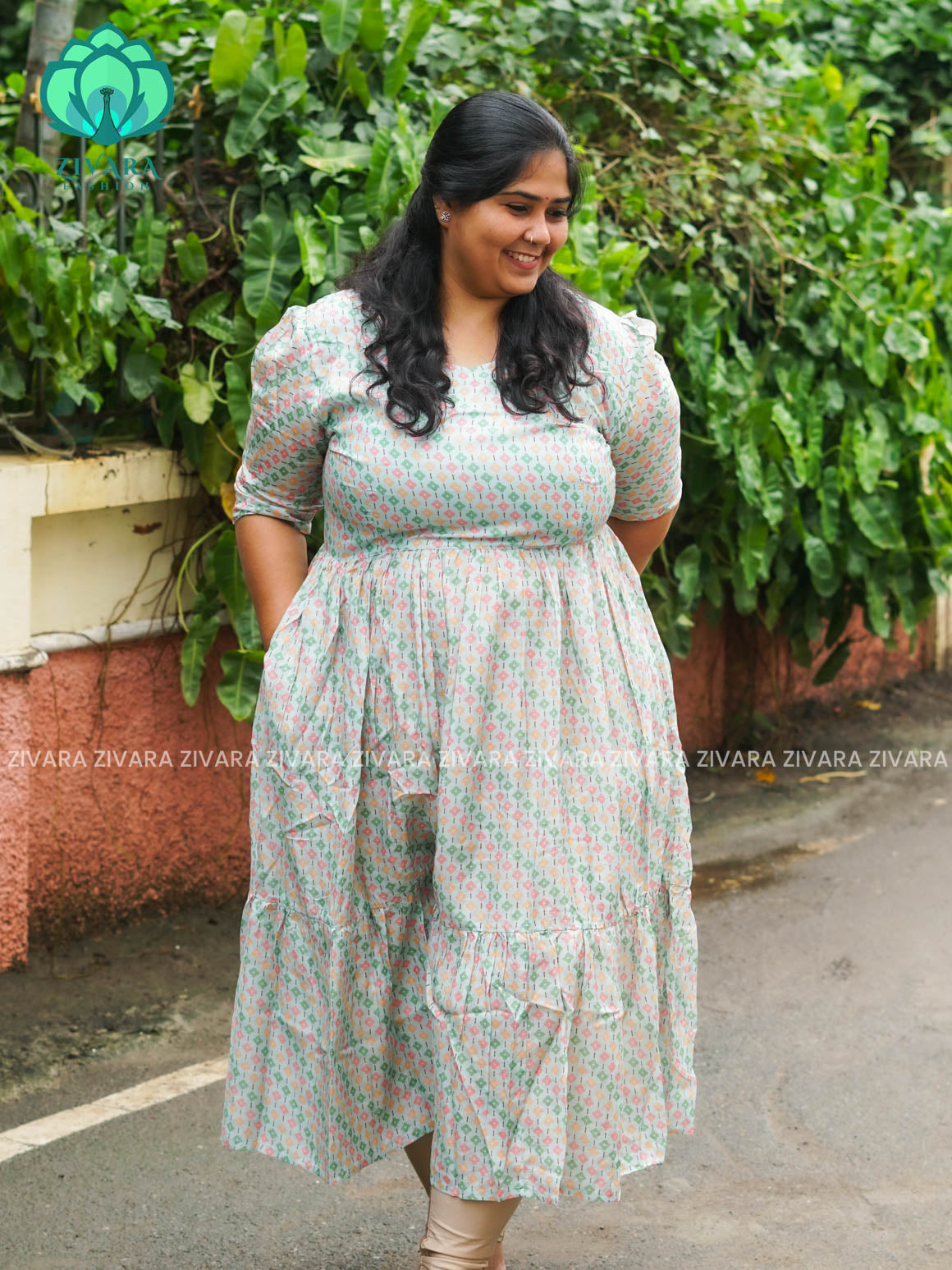 Mihira - Abstract Comfy beautiful print Two tier COTTON  long maxis - Label Zivara