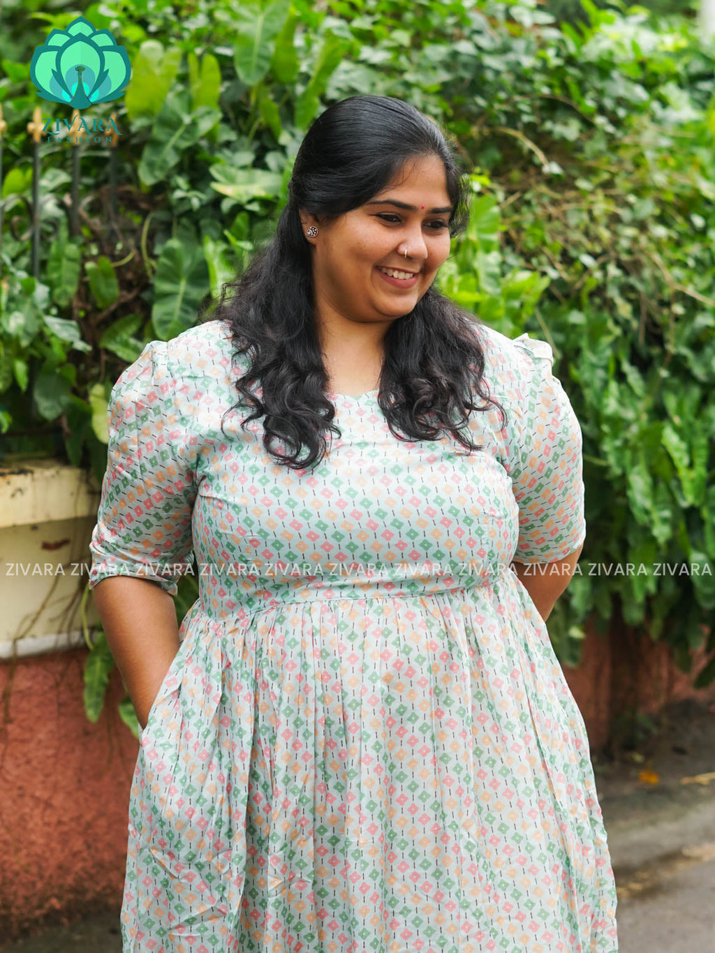 Mihira - Abstract Comfy beautiful print Two tier COTTON  long maxis - Label Zivara