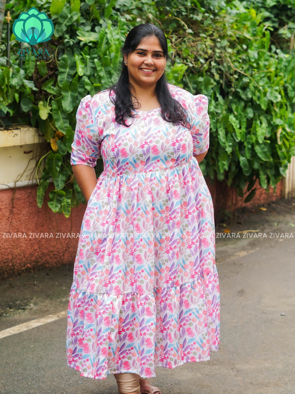 Mihira - FLORAL Comfy beautiful print Two tier COTTON  long maxis - Label Zivara