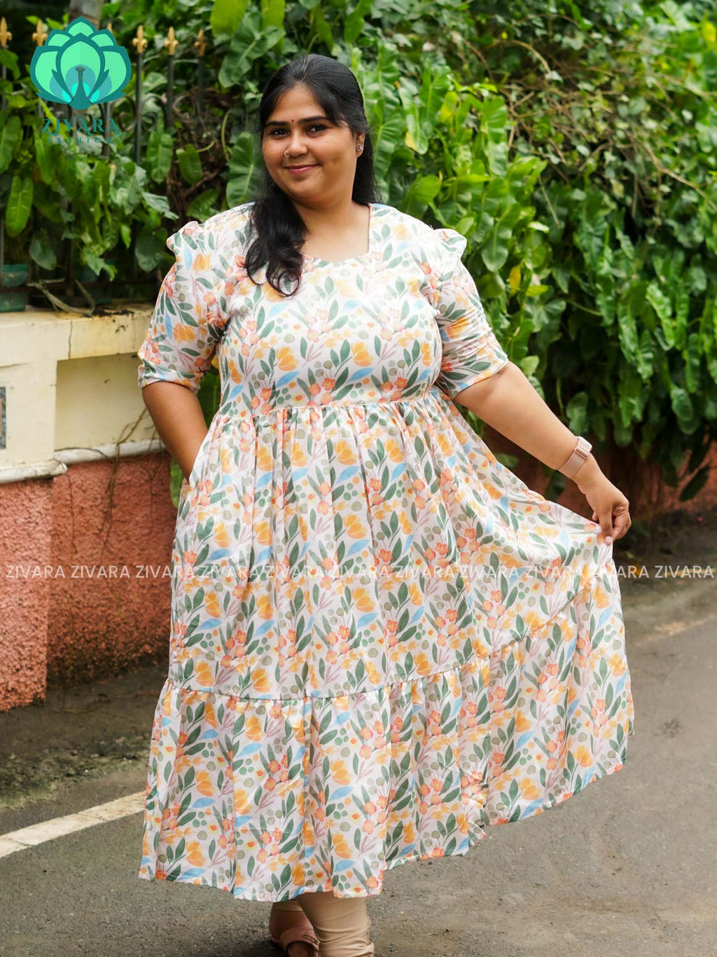 Mihira - FLORAL Comfy beautiful print Two tier COTTON  long maxis - Label Zivara