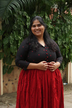 Manya - RED AND BLACK - Comfy beautiful print long anarkali - Label Zivara