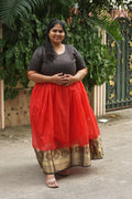 MAHESHWARI  -RED AND BLACK- FESTIVE beautiful print TISSUE  long anarkali - Label Zivara