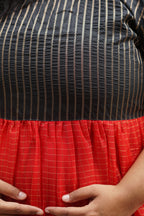 MAHESHWARI  -RED AND BLACK- FESTIVE beautiful print TISSUE  long anarkali - Label Zivara