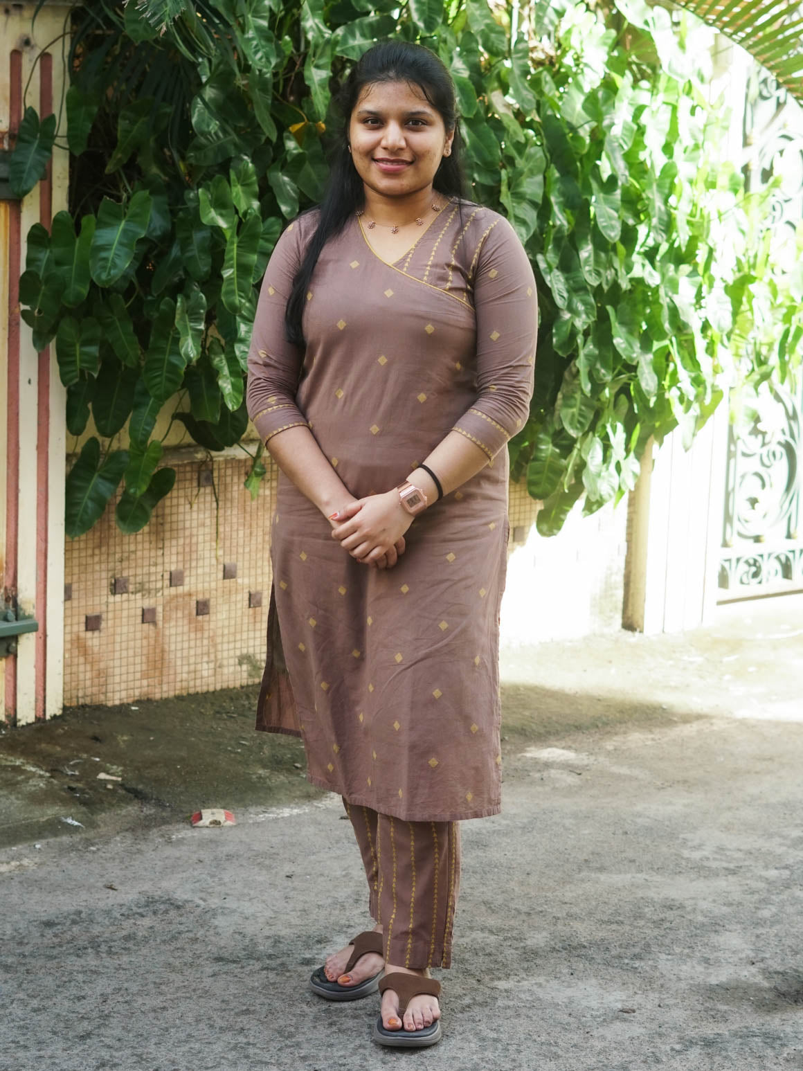 BROWN - Mona- COMFY AND OFFICE WEAR pure handloom cotton pre-washed Full length straight cut coord sets for women- Label Zivara