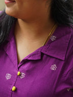 MANYA  - YELLOW AND PURPLE HANDLOOM COTTON - Comfy beautiful print long anarkali - Label Zivara