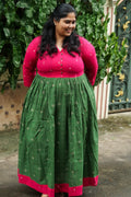 MANYA  - PINK AND GREEN HANDLOOM COTTON - Comfy beautiful print long anarkali - Label Zivara