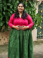 MANYA  - PINK AND GREEN HANDLOOM COTTON - Comfy beautiful print long anarkali - Label Zivara