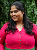 MANYA  - PINK AND GREEN HANDLOOM COTTON - Comfy beautiful print long anarkali - Label Zivara