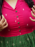 MANYA  - PINK AND GREEN HANDLOOM COTTON - Comfy beautiful print long anarkali - Label Zivara