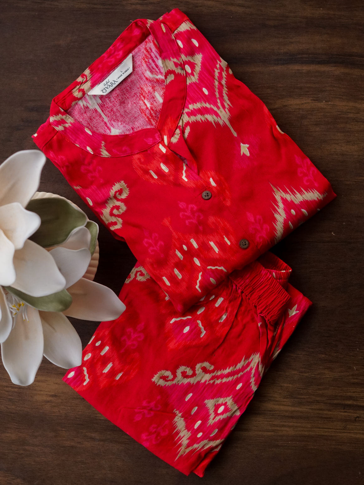 Sajna - RED - Colourful Rayon everyday COMFY wear and office wear coord sets for women- Label Zivara