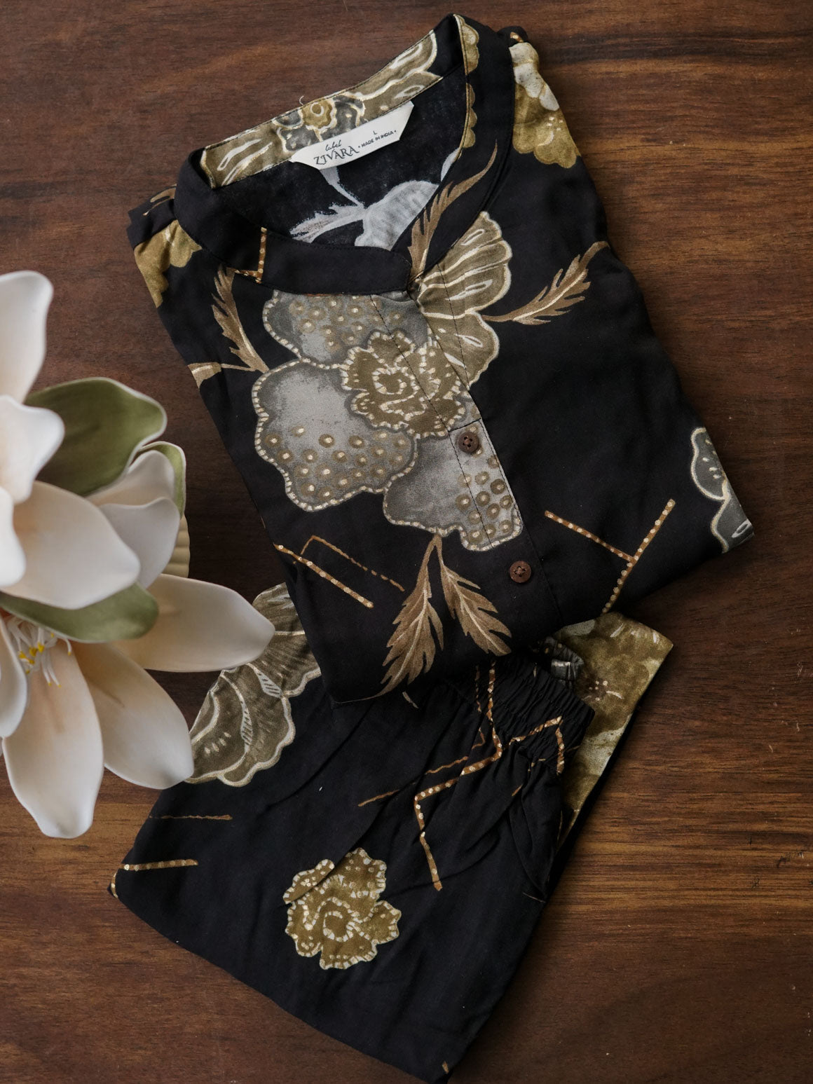 Sajna - Black - Colourful Rayon everyday COMFY wear and office wear coord sets for women- Label Zivara