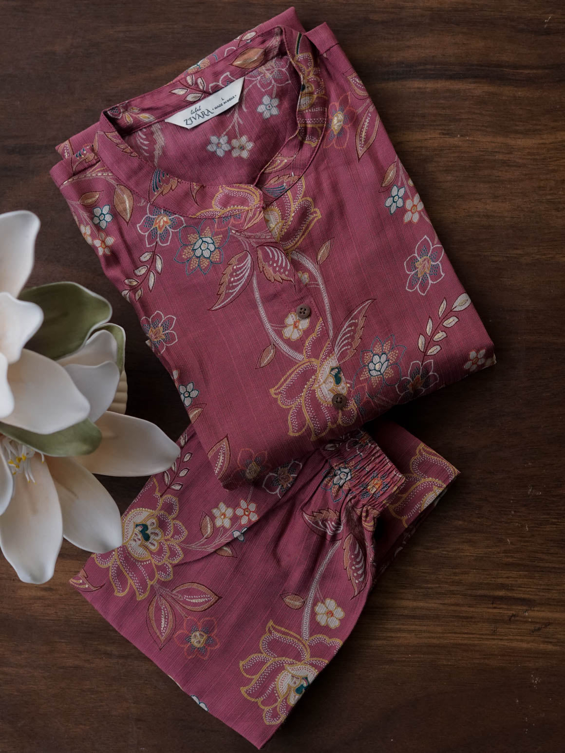 Sajna - PURPLE FLORAL - Colourful Rayon everyday COMFY wear and office wear coord sets for women- Label Zivara