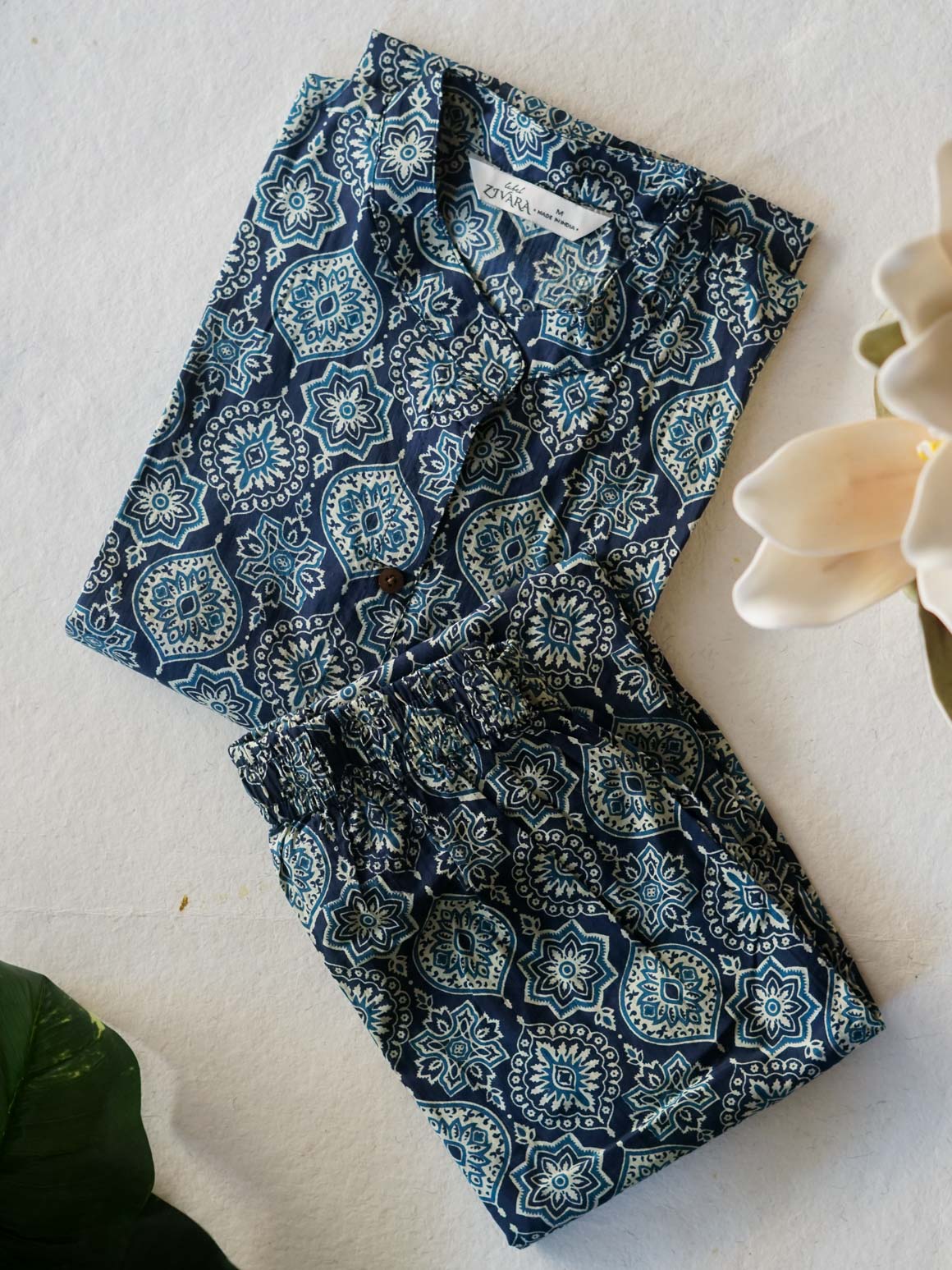 Mahi  - BLUE MANDALA PRINT - Colourful cotton everyday COMFY wear and office wear coord sets for women- Label Zivara