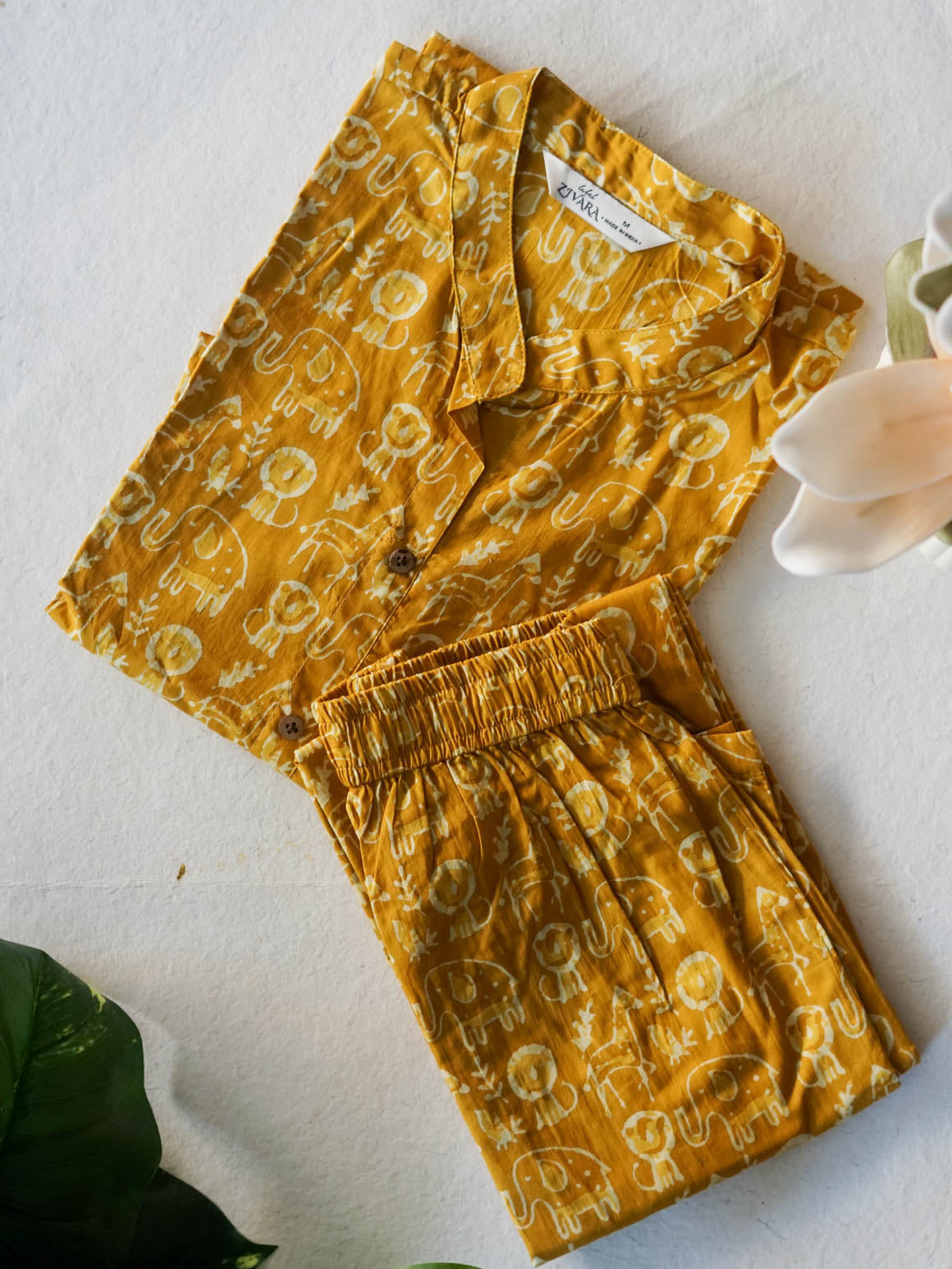 Mahi  - MUSTARD ANIMAL PRINT - Colourful cotton everyday COMFY wear and office wear coord sets for women- Label Zivara