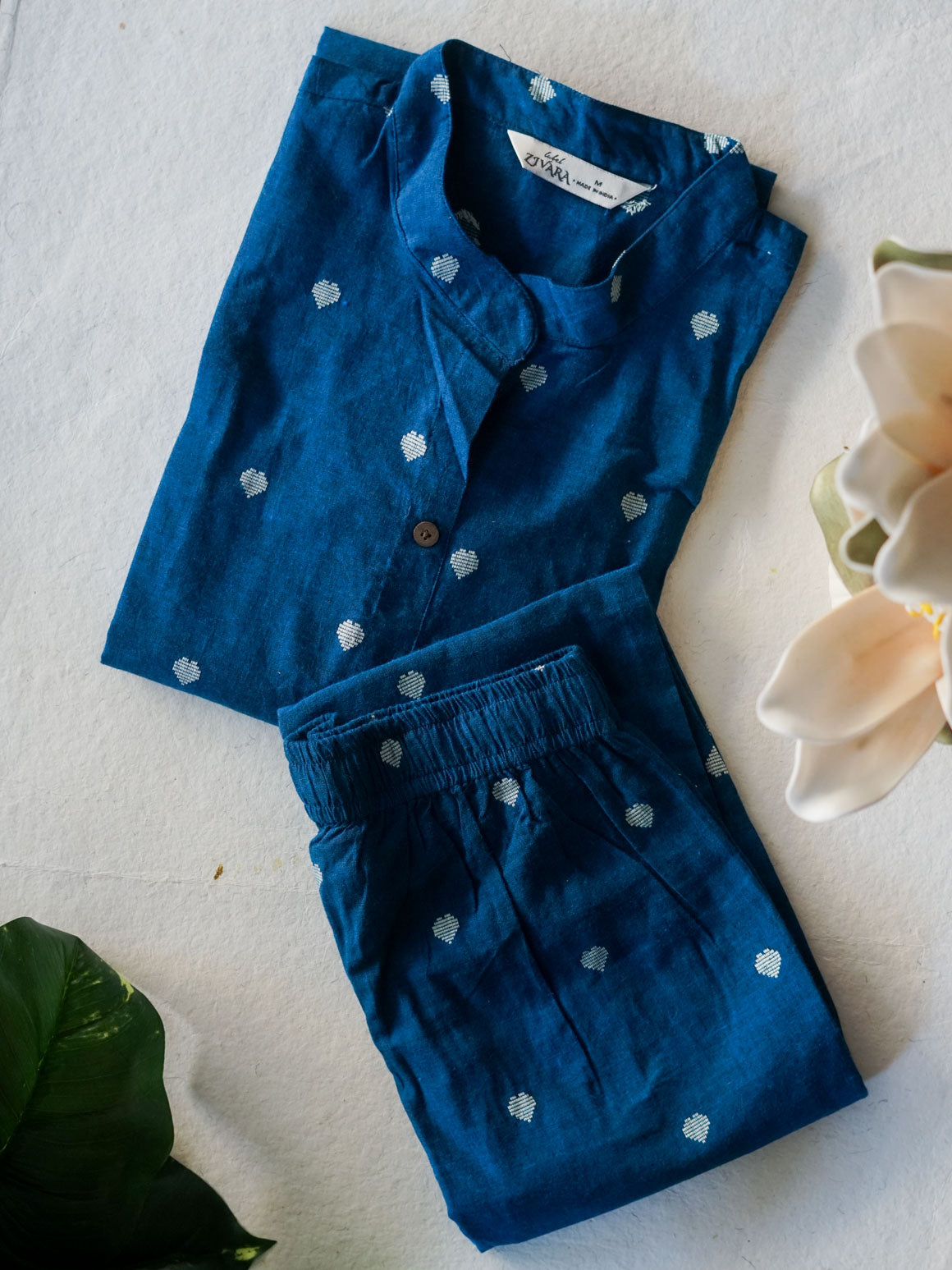 Mahi  -HANDLOOM BLUE HEART BUTTA- Colourful cotton everyday COMFY wear and office wear coord sets for women- Label Zivara