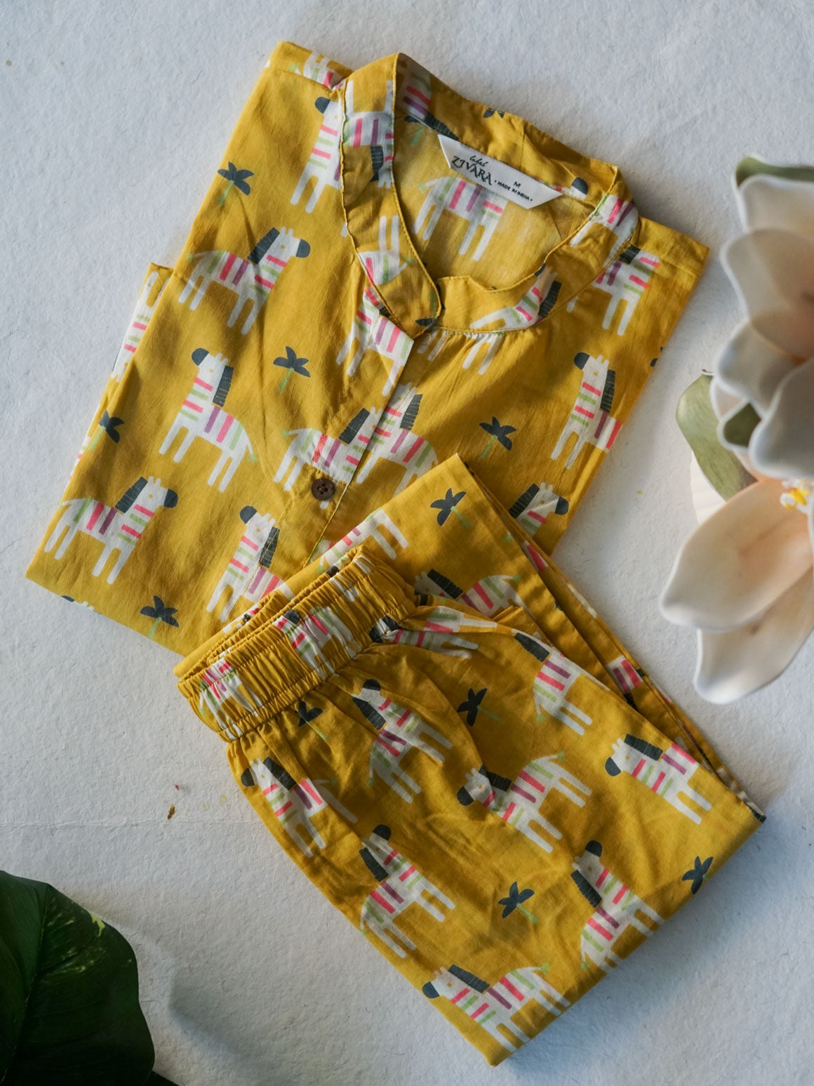 Mahi  -YELLOW ZEBRA PRINT - Colourful cotton everyday COMFY wear and office wear coord sets for women- Label Zivara