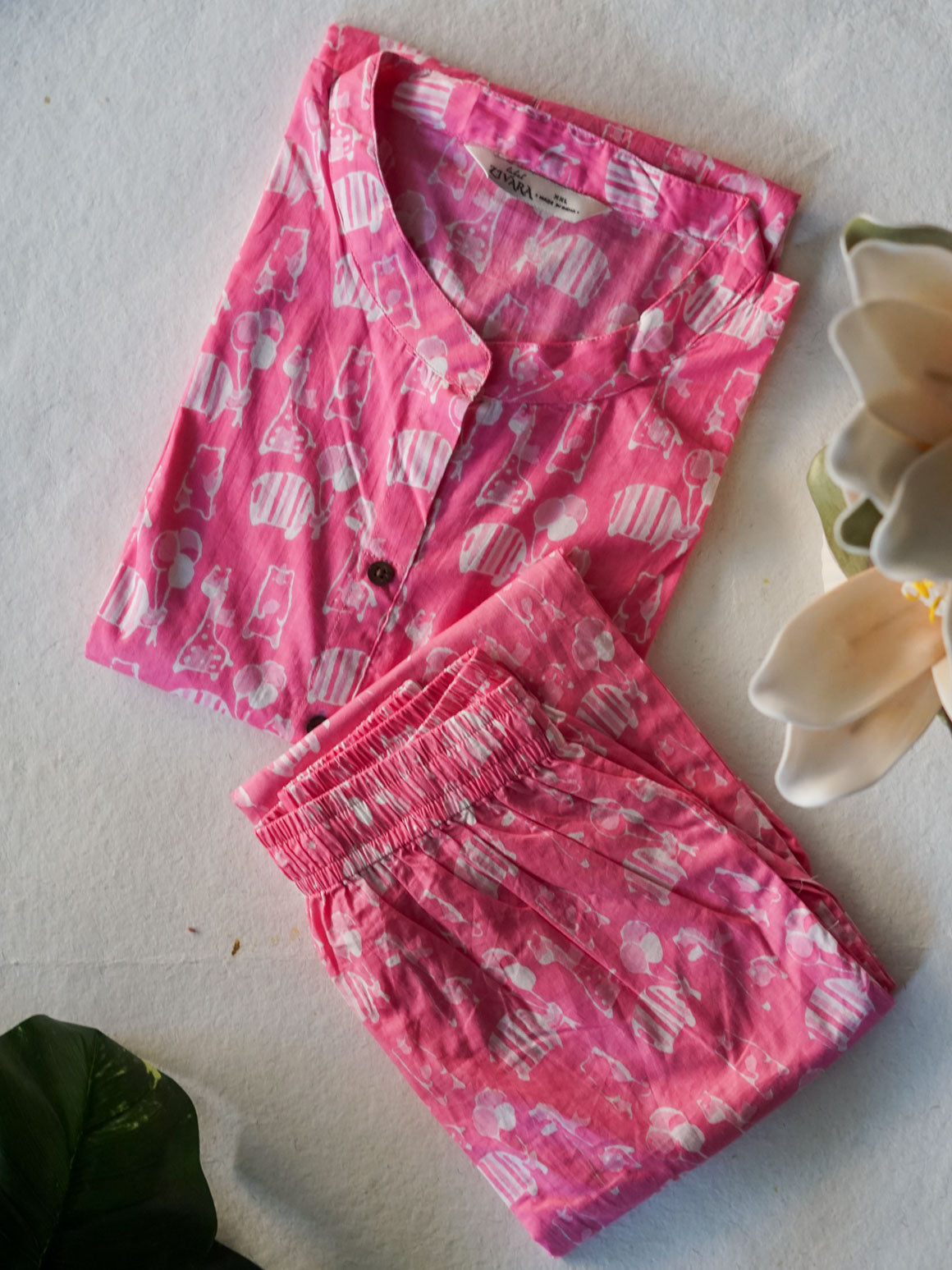 Mahi  - PINK ANIMAL PRINT - Colourful cotton everyday COMFY wear and office wear coord sets for women- Label Zivara