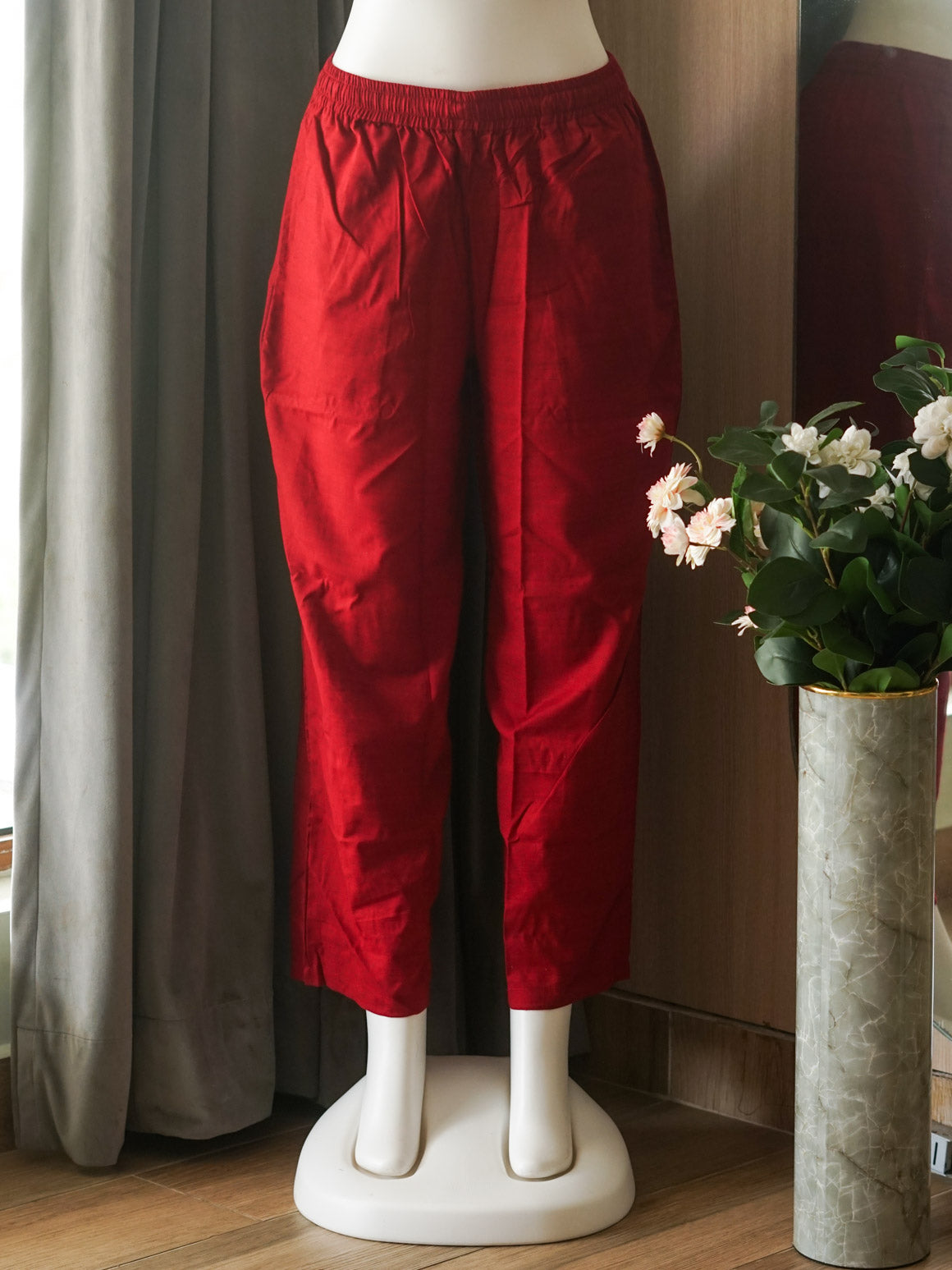 KAJAL - RED  - DAILY WEAR PANTS WITH POCKET - LABEL ZIVARA
