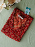 Mira-REDDISH MAROON AJRAKH VEGETABLE HANDBLOCK PRINT -Trending print cotton straight cut kurthi for office wear - LABEL ZIVARA