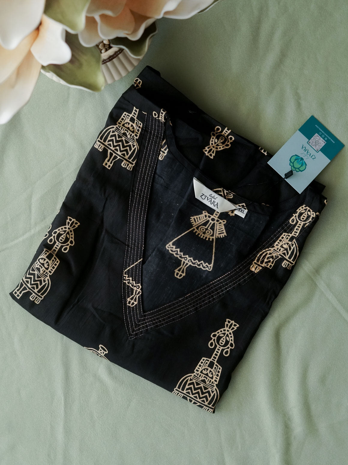 Mira - BLACK DOLL - Trending print cotton straight cut kurthi for office wear - LABEL ZIVARA