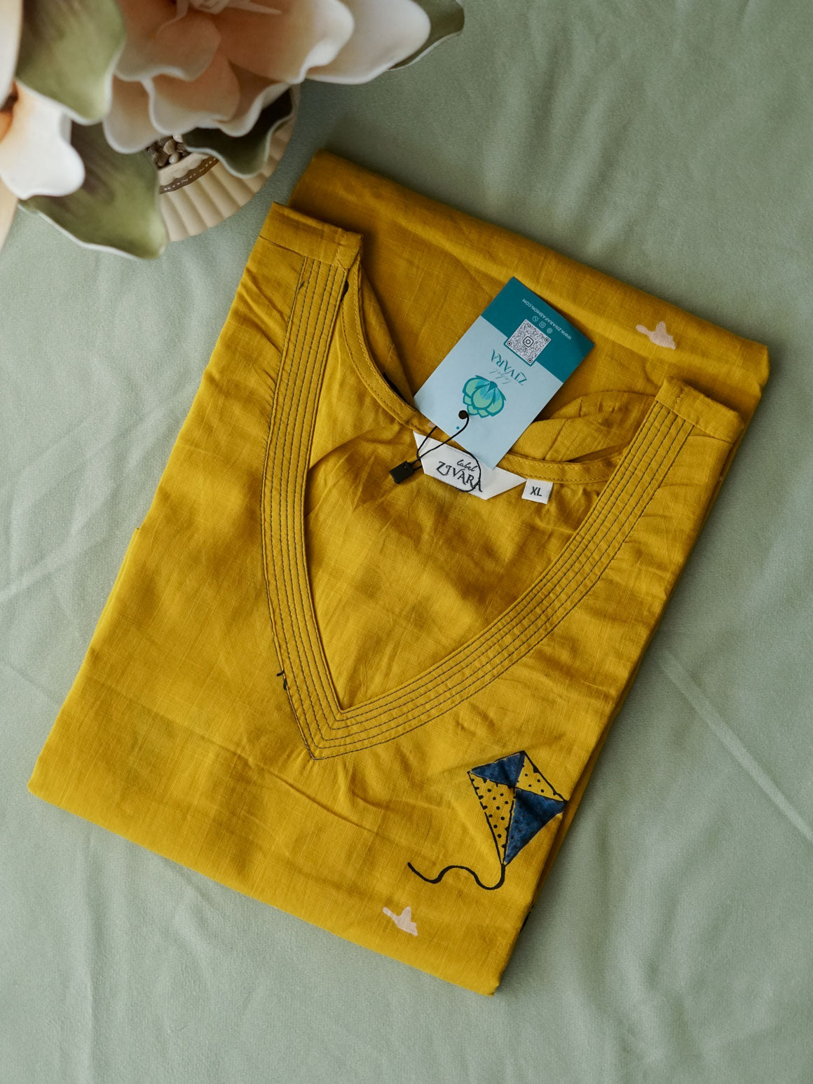 Mira - Yellow KITE -Trending print cotton straight cut kurthi for office wear - LABEL ZIVARA