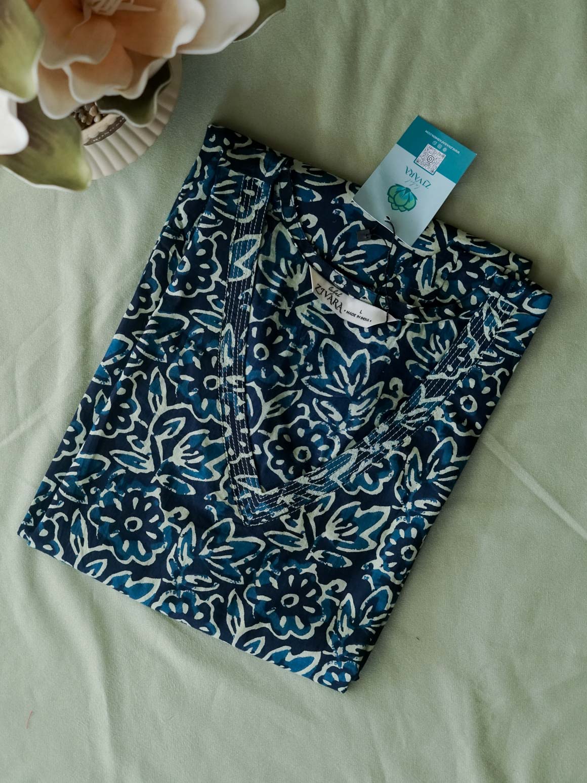 Mira-INDIGO BLUE  -Trending print cotton straight cut kurthi for office wear - LABEL ZIVARA