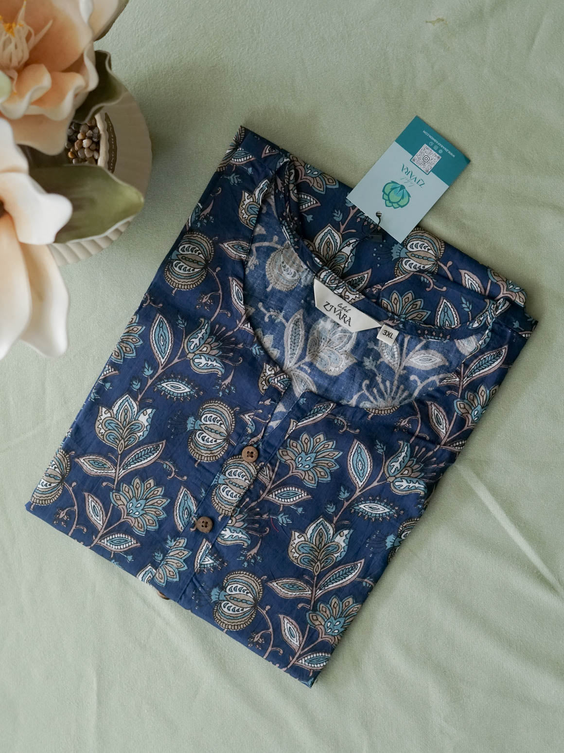 Mira-BLUE FLORAL -Trending print cotton straight cut kurthi for office wear - LABEL ZIVARA