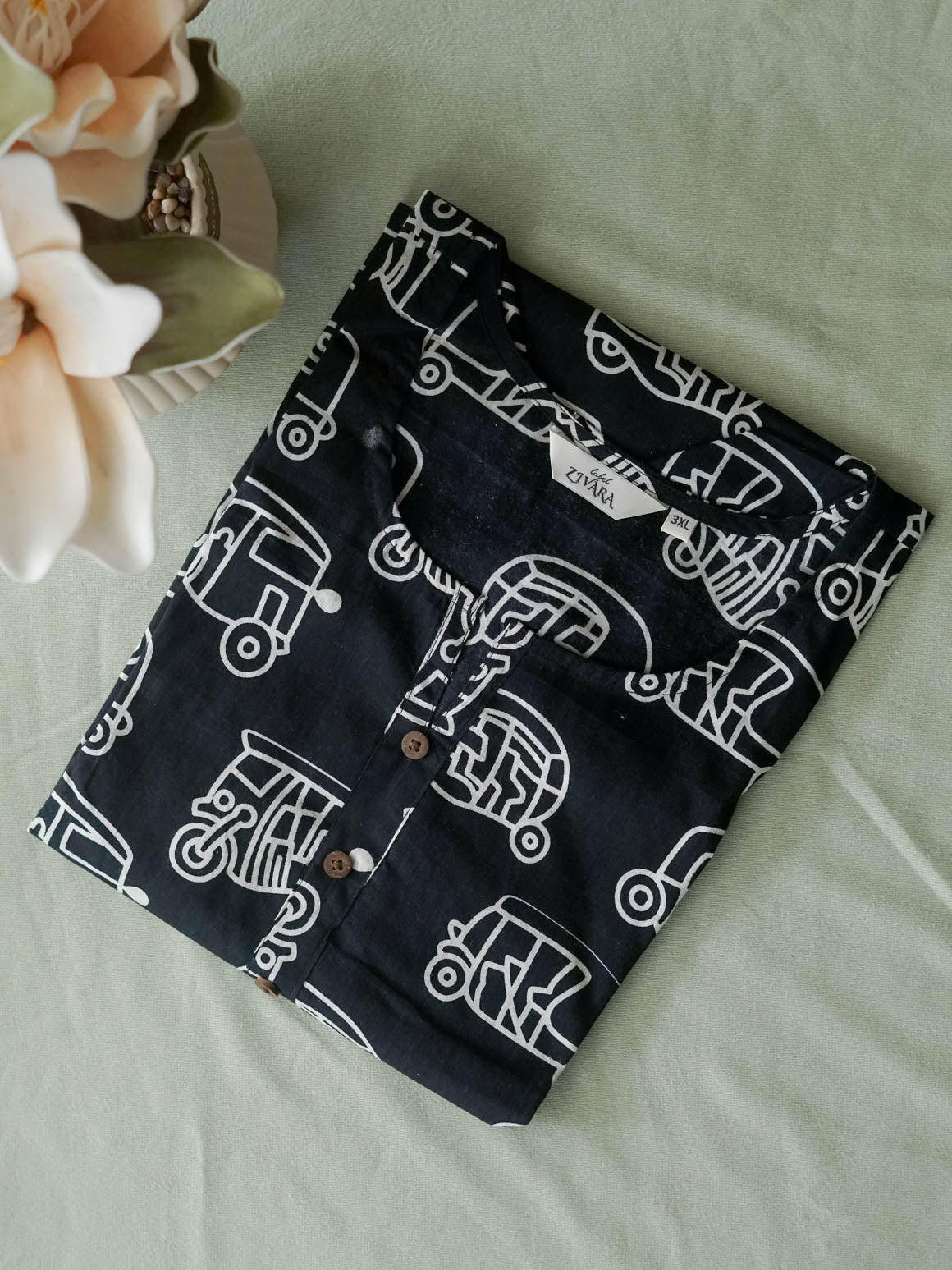 Mira-Black auto -Trending print cotton straight cut kurthi for office wear - LABEL ZIVARA