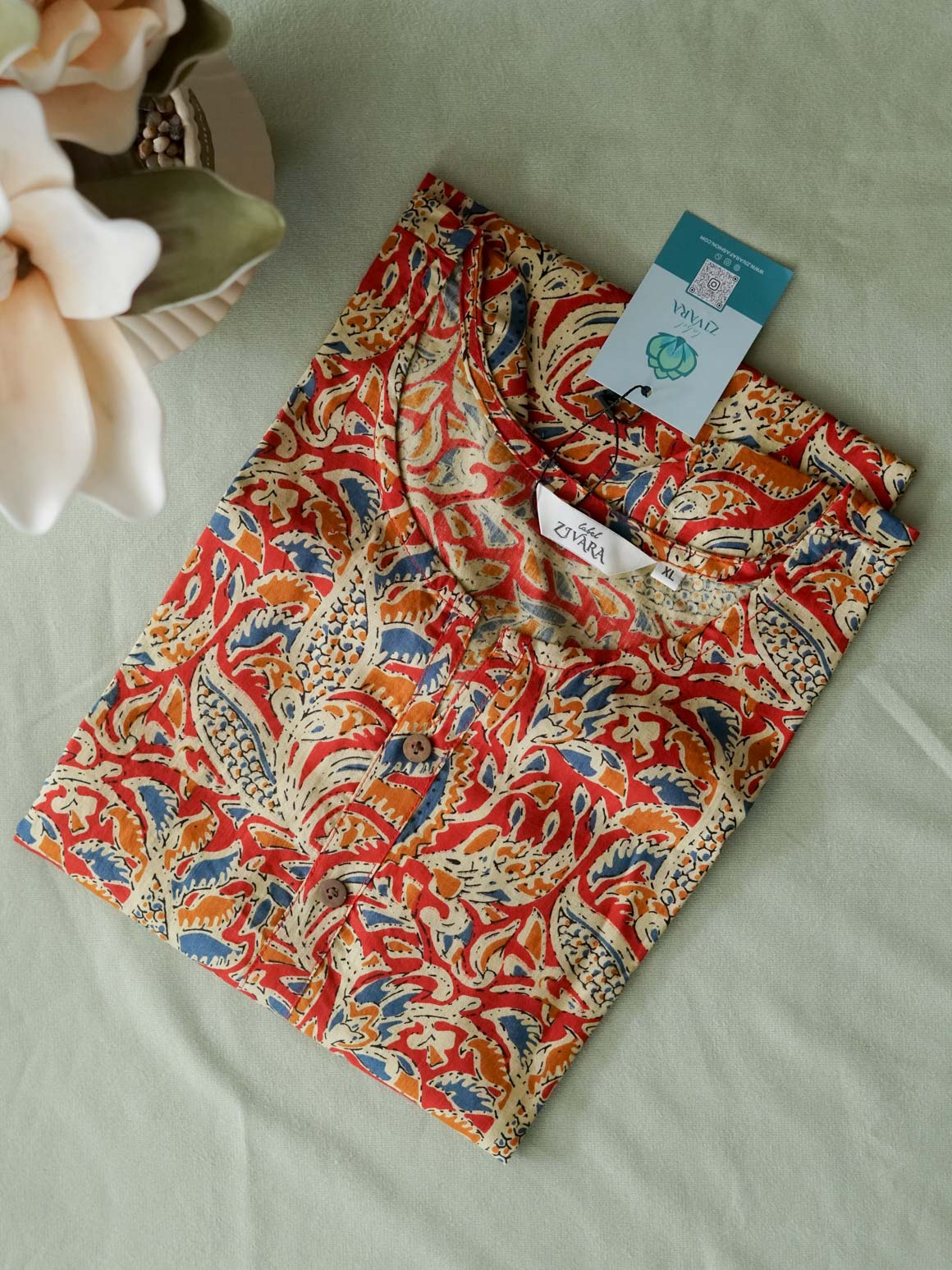 Mira-MULTICOLOUR KALAMKARI  -Trending print cotton straight cut kurthi for office wear - LABEL ZIVARA