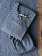 PREORDER-Iniya  - Grey - OFFICE WEARS- HANDLOOM COTTON- SALWAR SUIT WITH DUPATTA - LABEL ZIVARA