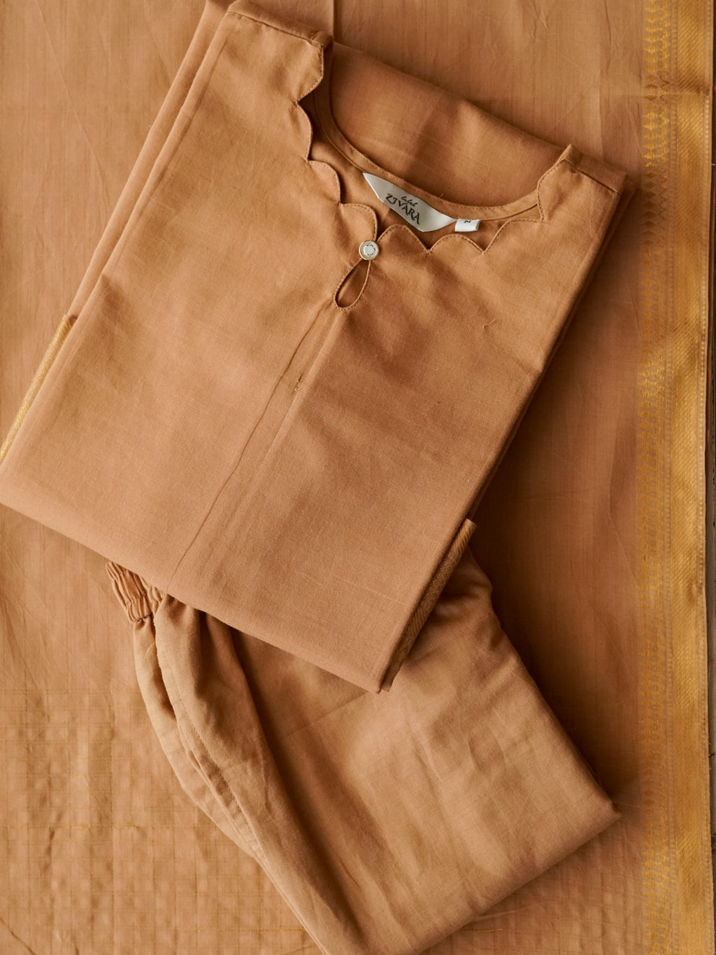 Iniya  - Golden brown   - OFFICE WEARS- HANDLOOM COTTON- SALWAR SUIT WITH DUPATTA - LABEL ZIVARA
