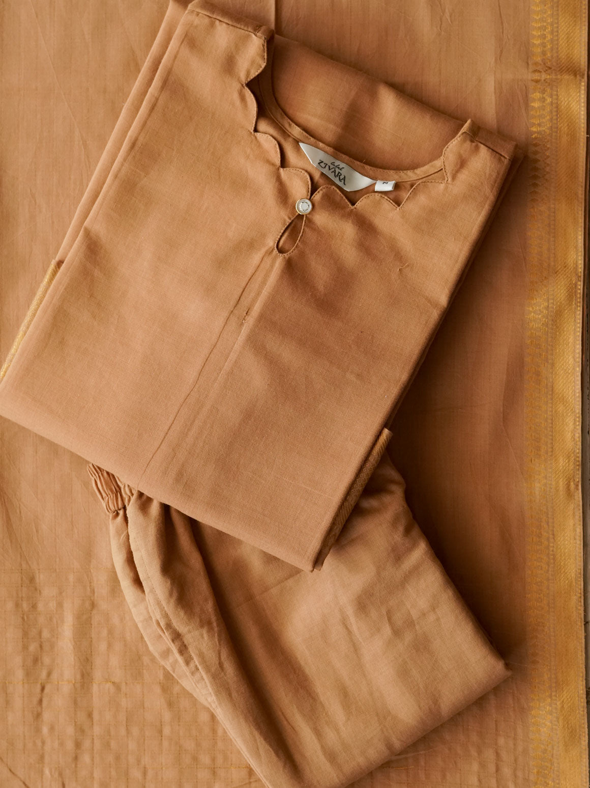 Iniya  - Golden brown   - OFFICE WEARS- HANDLOOM COTTON- SALWAR SUIT WITH DUPATTA - LABEL ZIVARA