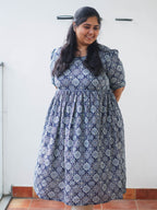 Manvi - Blue Indigo Floral print COMFY maxi for women - Label Zivara