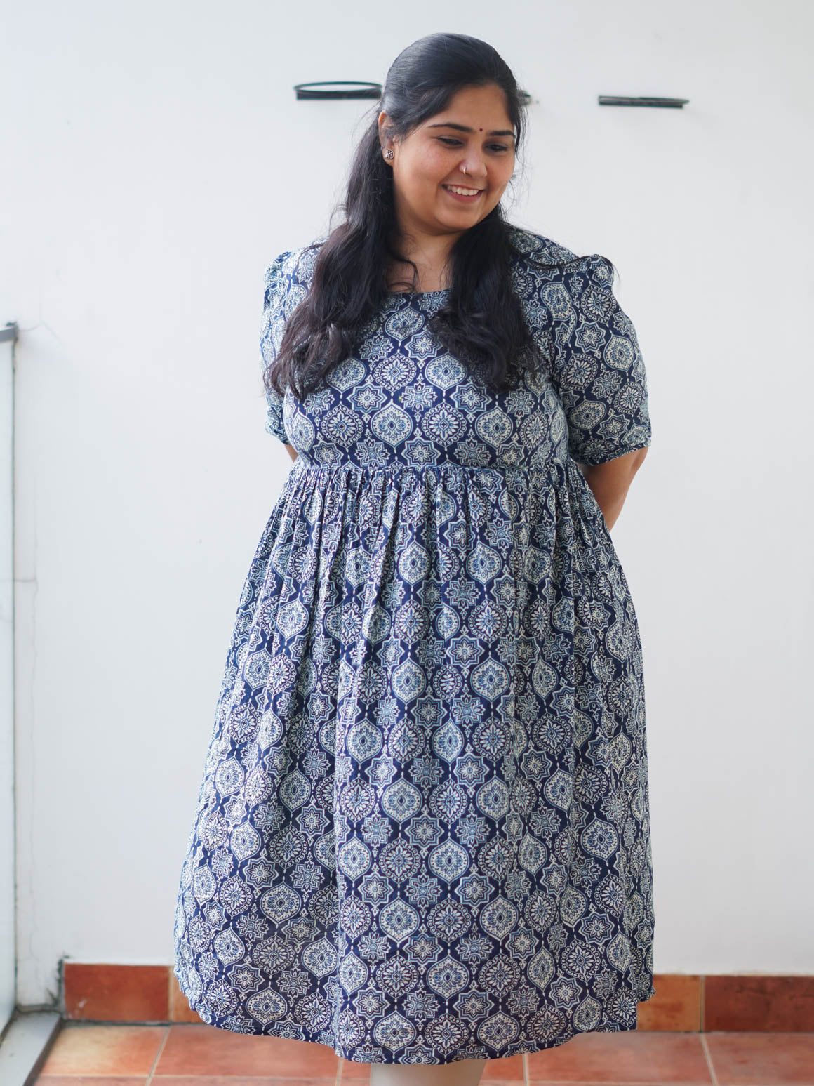 Manvi - Blue Indigo Floral print COMFY maxi for women - Label Zivara