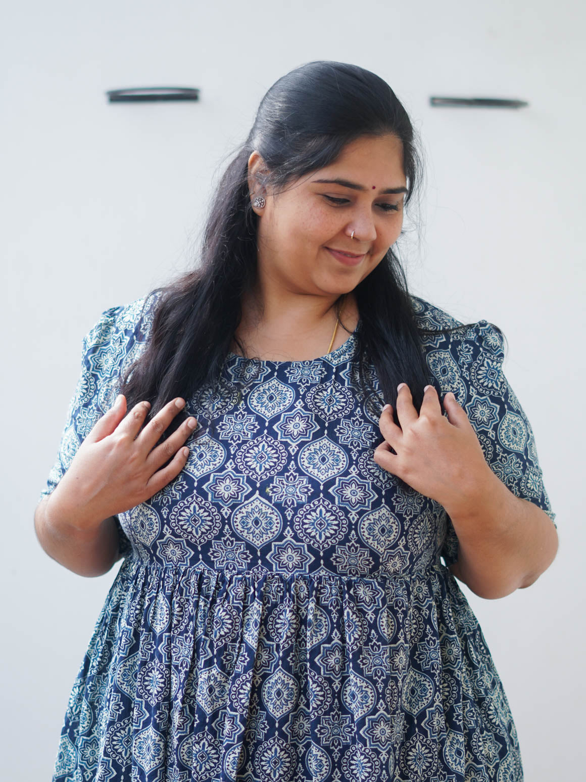 Manvi - Blue Indigo Floral print COMFY maxi for women - Label Zivara