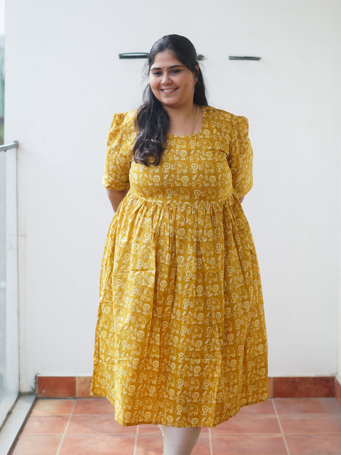 Manvi - Mustard Animal print COMFY maxi for women - Label Zivara