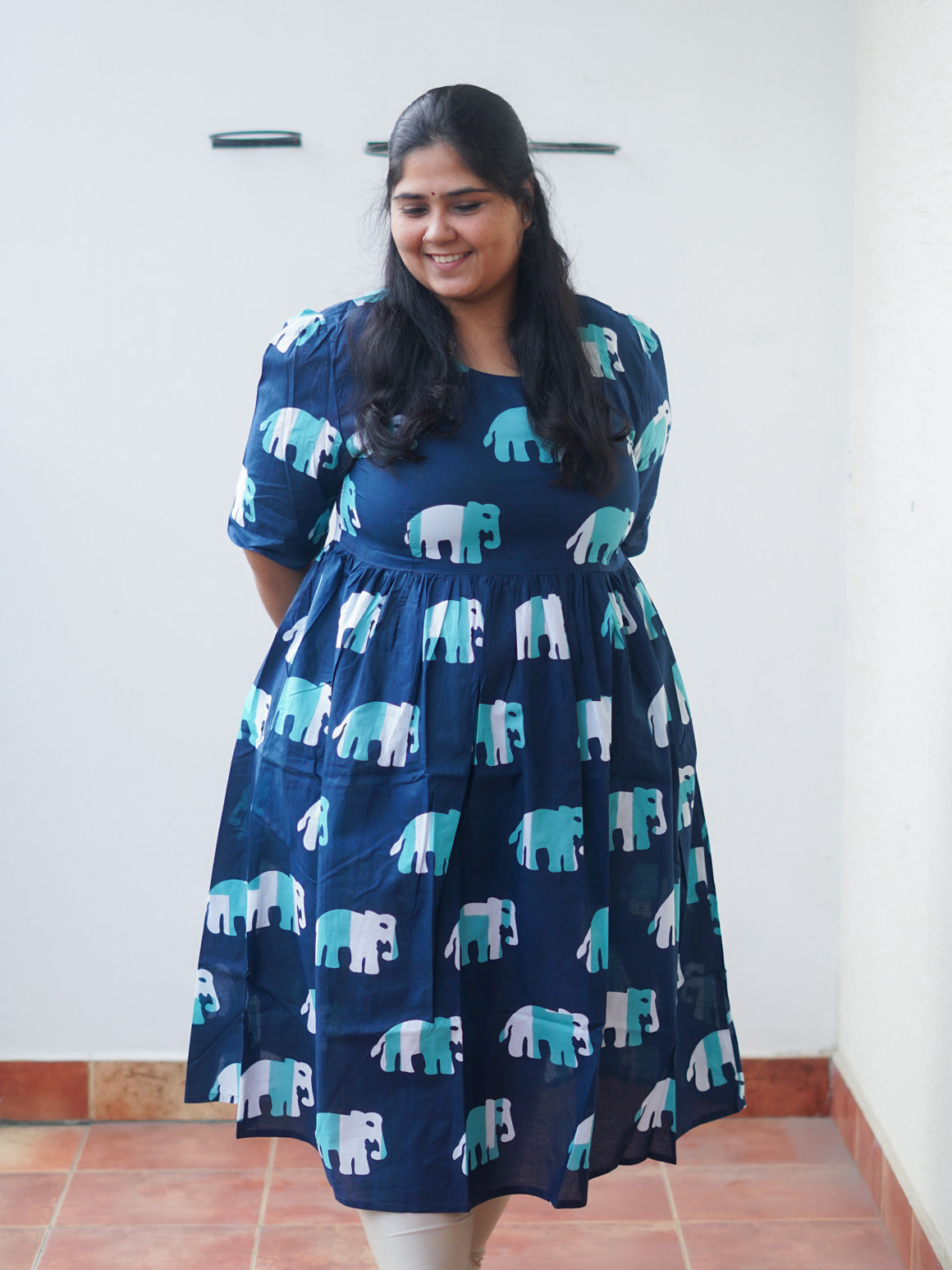 Manvi - Blue Elephant print COMFY maxi for women - Label Zivara