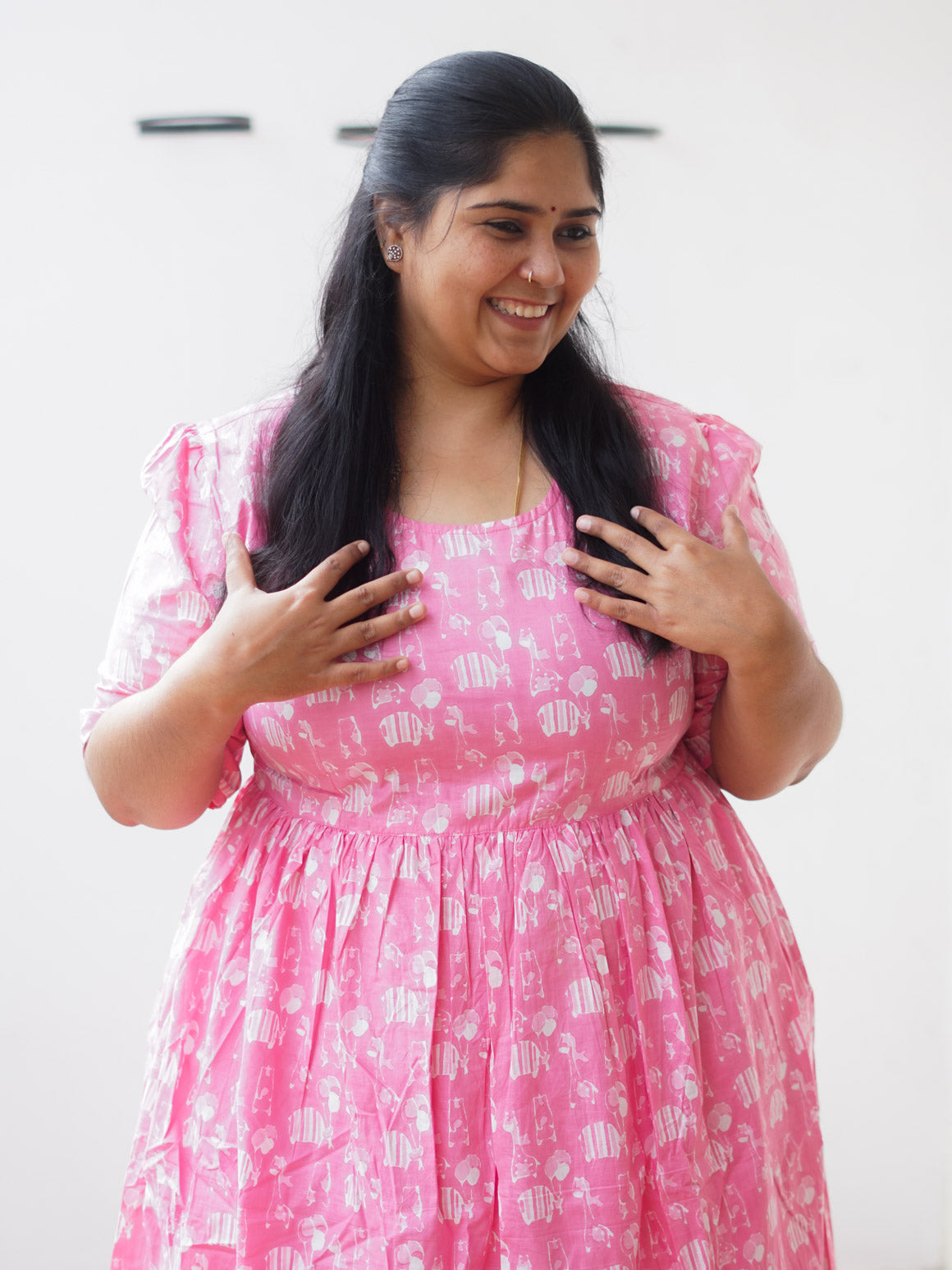 Manvi - Pink Animal print COMFY maxi for women - Label Zivara