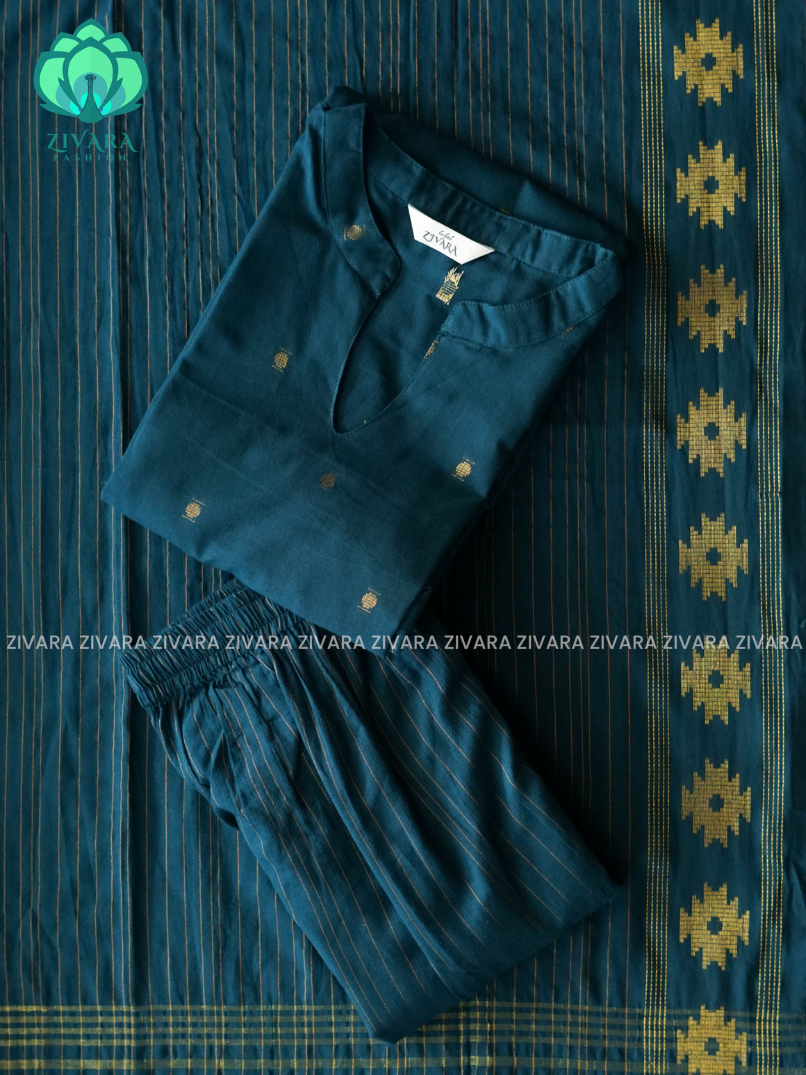 PREORDER - Mayuram - Teal OFFICE WEARS- HANDLOOM COTTON- SALWAR SUIT WITH DUPATTA - LABEL ZIVARA