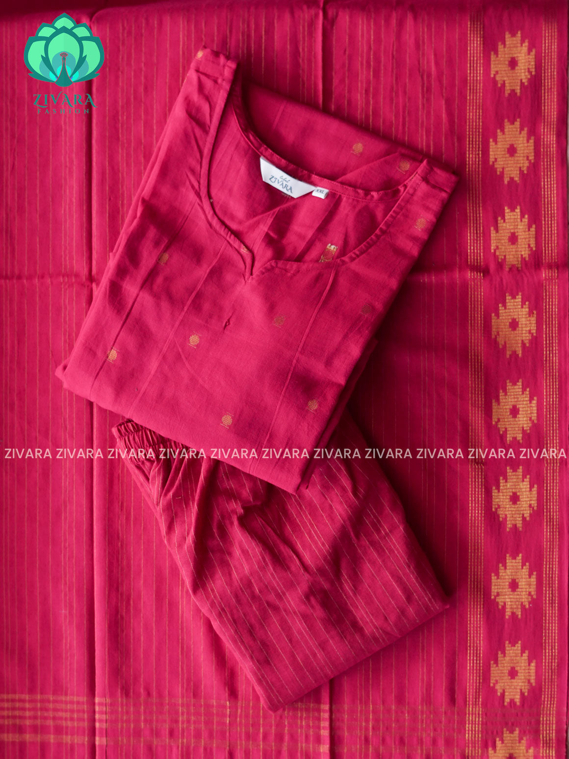 PREORDER - Rani - Rani Pink OFFICE WEARS- HANDLOOM COTTON- SALWAR SUIT WITH DUPATTA - LABEL ZIVARA