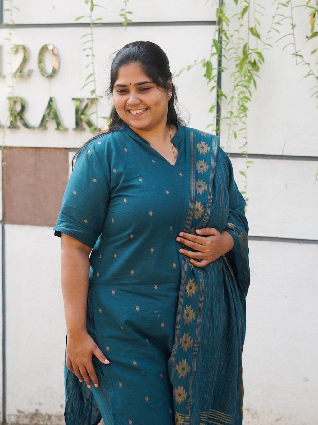 PREORDER - Mayuram - Teal OFFICE WEARS- HANDLOOM COTTON- SALWAR SUIT WITH DUPATTA - LABEL ZIVARA