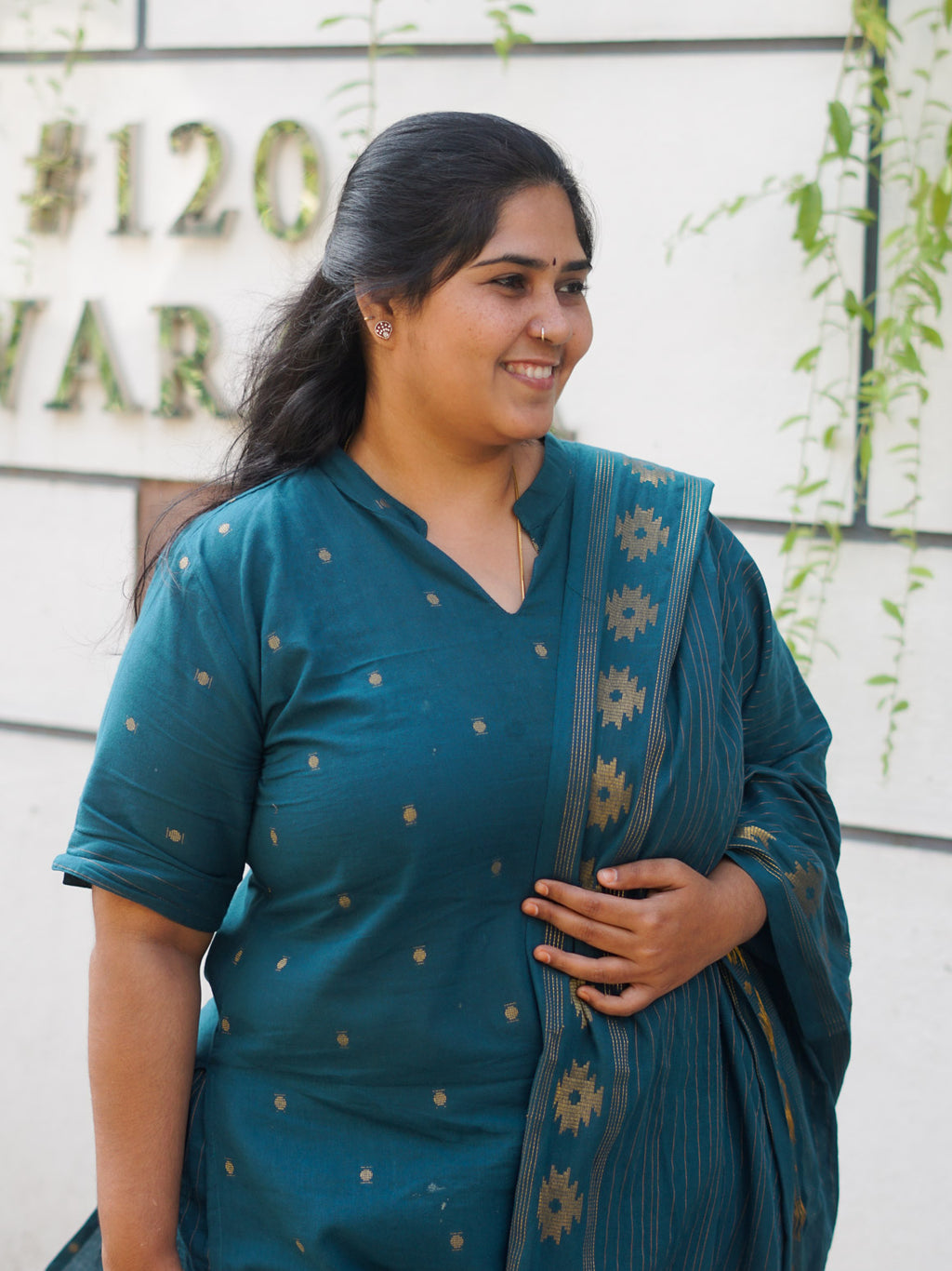 PREORDER - Mayuram - Teal OFFICE WEARS- HANDLOOM COTTON- SALWAR SUIT WITH DUPATTA - LABEL ZIVARA